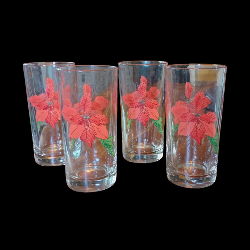 Block Bernarda Portugal Watercolor Poinsettia Set/4 Tall Highball Glasses